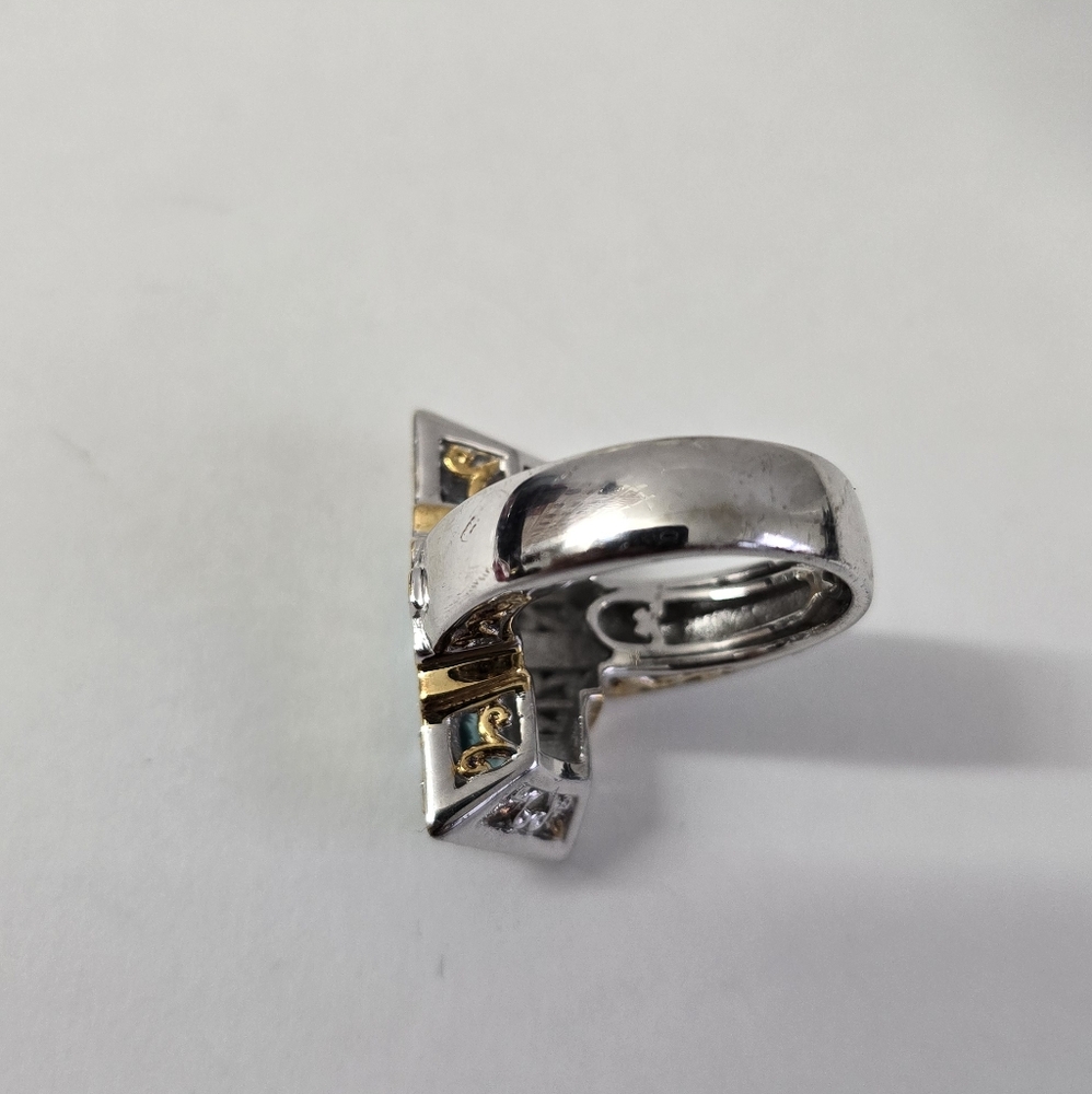 Sterling Silver 925 Rectangular Design Vibrant RING - Picture 6 of 7
